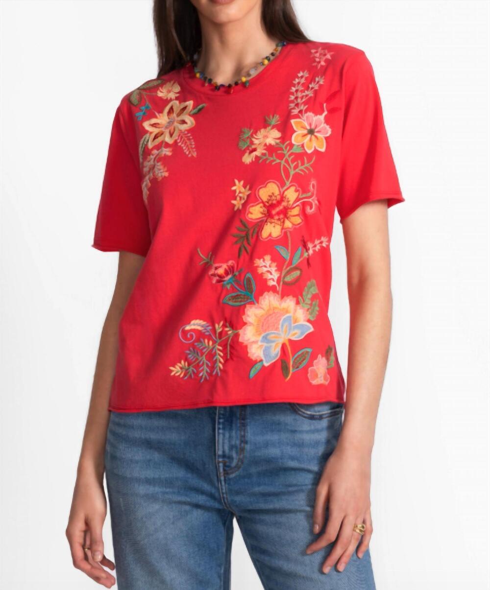 NEW JOHNNY WAS raw seam t‑shirt in watermelon